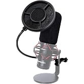 SUNMON Pop Filter with 360&deg; Gooseneck L-Clip, 6-Layer Wind Pop Screen | 6-Layer Mic Mask Shield, Sponge Mic Cover Foam for HyperX QuadCast, Flexible 360&deg; Carbon Steel Gooseneck Clip Stabilizing Arm