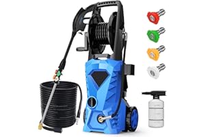 COMMOWNER 4500PSI Electric Pressure Washer - 2025 New Electric Power Washer with Upgraded 33ft Pressure Washer Hose Reel, Foam Cannon, 4 Nozzle Set, Power Washer for House/Patios/Car/Fence, Blue