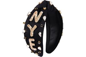 NVENF Happy New Year Headband for Women New Year’s Eve Accessories Gold Beaded NYE NEW YEAR Knotted Headband Holiday Rhinestone Jeweled Top Knot Hairband New Year Party Headwear Gifts (NYE 1)