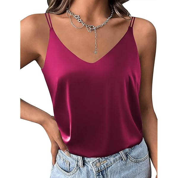 【you】silk cotton hand pleats camisole Wantschun Womens Silk Satin Camisole V-Neck Adjustable Spaghetti