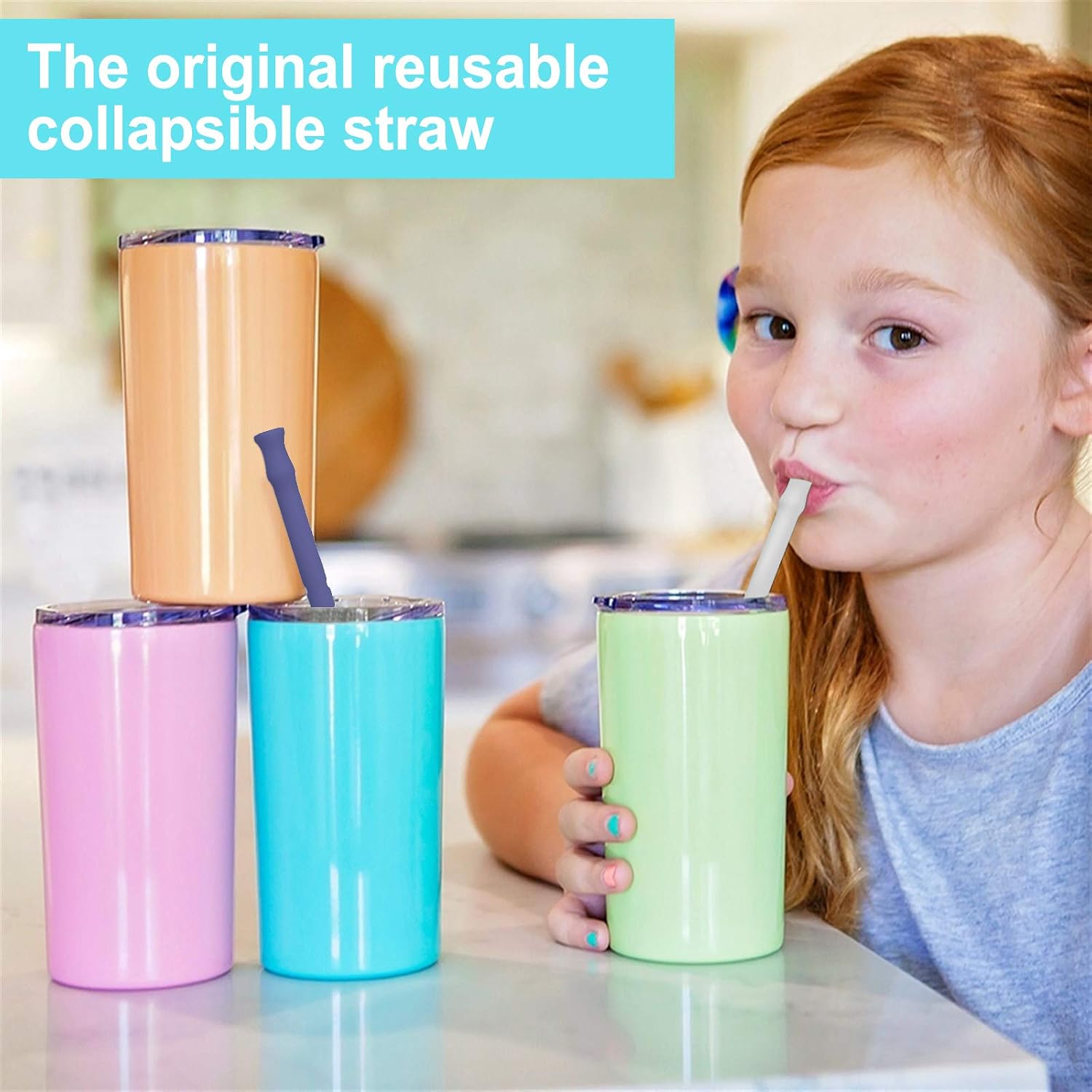 Original Silicone Collapsible Straw- Folding, Reusable, and Portable Straws for Travel - Image 4