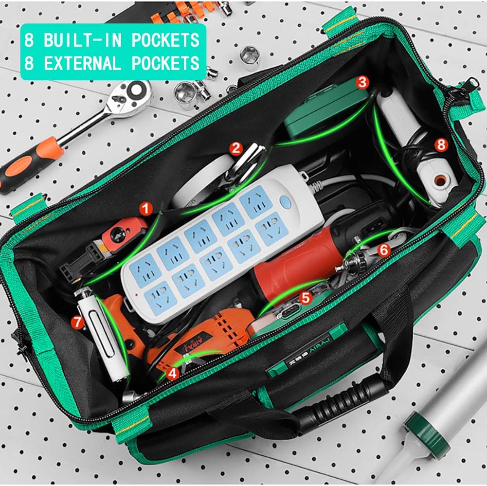 Green & Black AIRAJ 14 In Waterproof Tools Bag Rectangular Opening