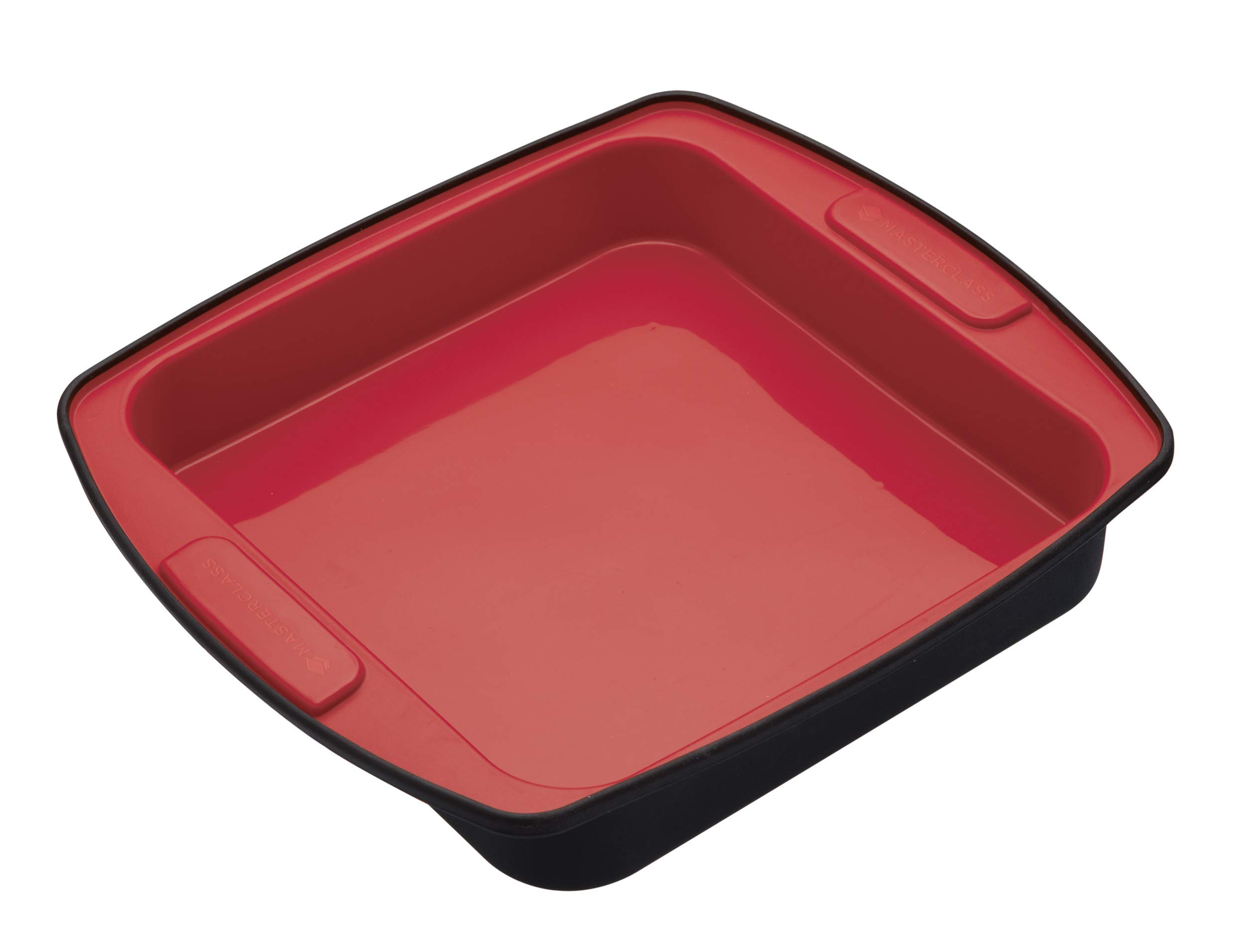 MasterClass Smart Silicone Cake Mould / Roasting Tin, Square, LFGB Grade Silicone, 23cm (9 Inch), Red/Black
