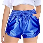 Haloumoning Girls Metallic Shorts Sparkly Dance Outfits Elastic Drawstring Shiny Hot Short Pants 5-14 Years