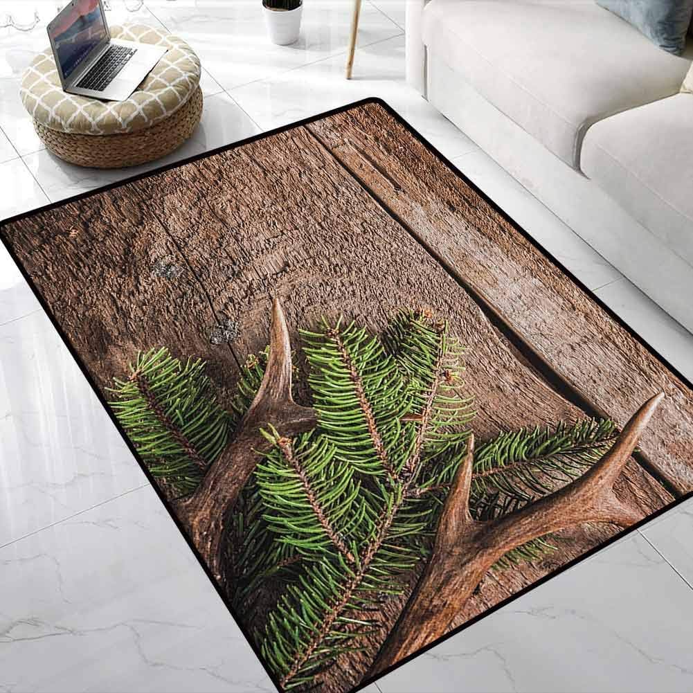 Antlers Area Rug Rugs Evergreen Branch with Deer Antler Against Rustic