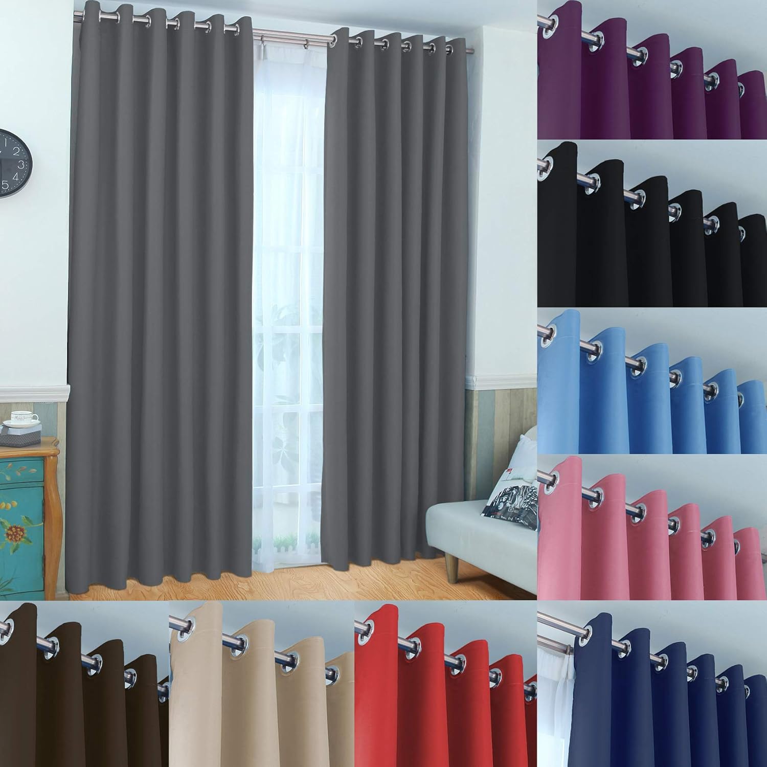 John Aird Eyelet Thermal Energy Saving Blackout Curtains (Grey, 168cm
