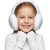 FYBW Ear Muffs Gloves Set for Kids, Winter Adjustable Sequins Warm Earmuffs for Kids Outdoor Cold Weather