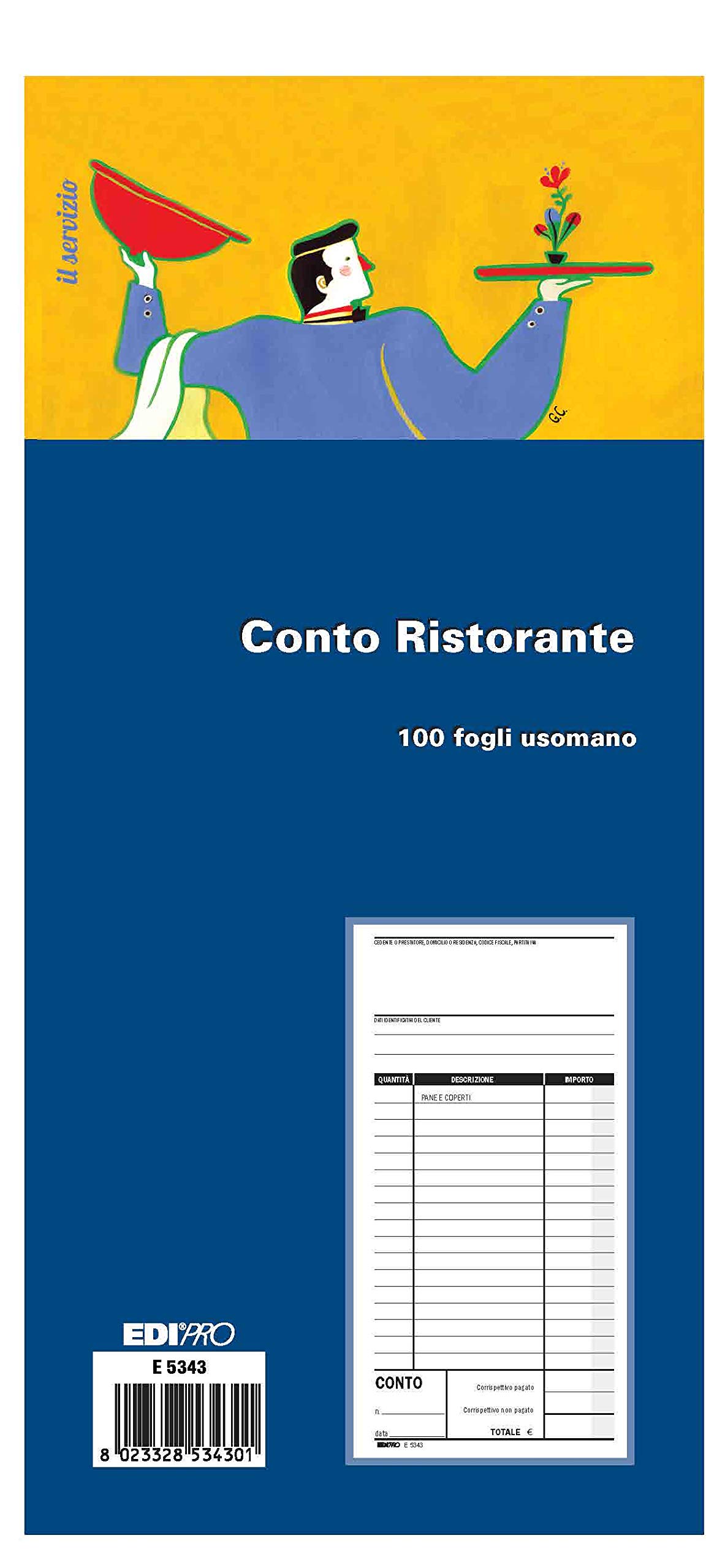 Edipro E5343 Restaurant Account Block 100 Sheets Hand Use F.to 14.8 x 22