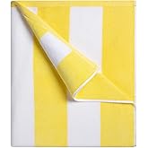 cabanana Large Oversized Beach Towel - 35 x 70 Inch Cotton Pool Towel, Yellow Striped Soft Cabana Swim Towel