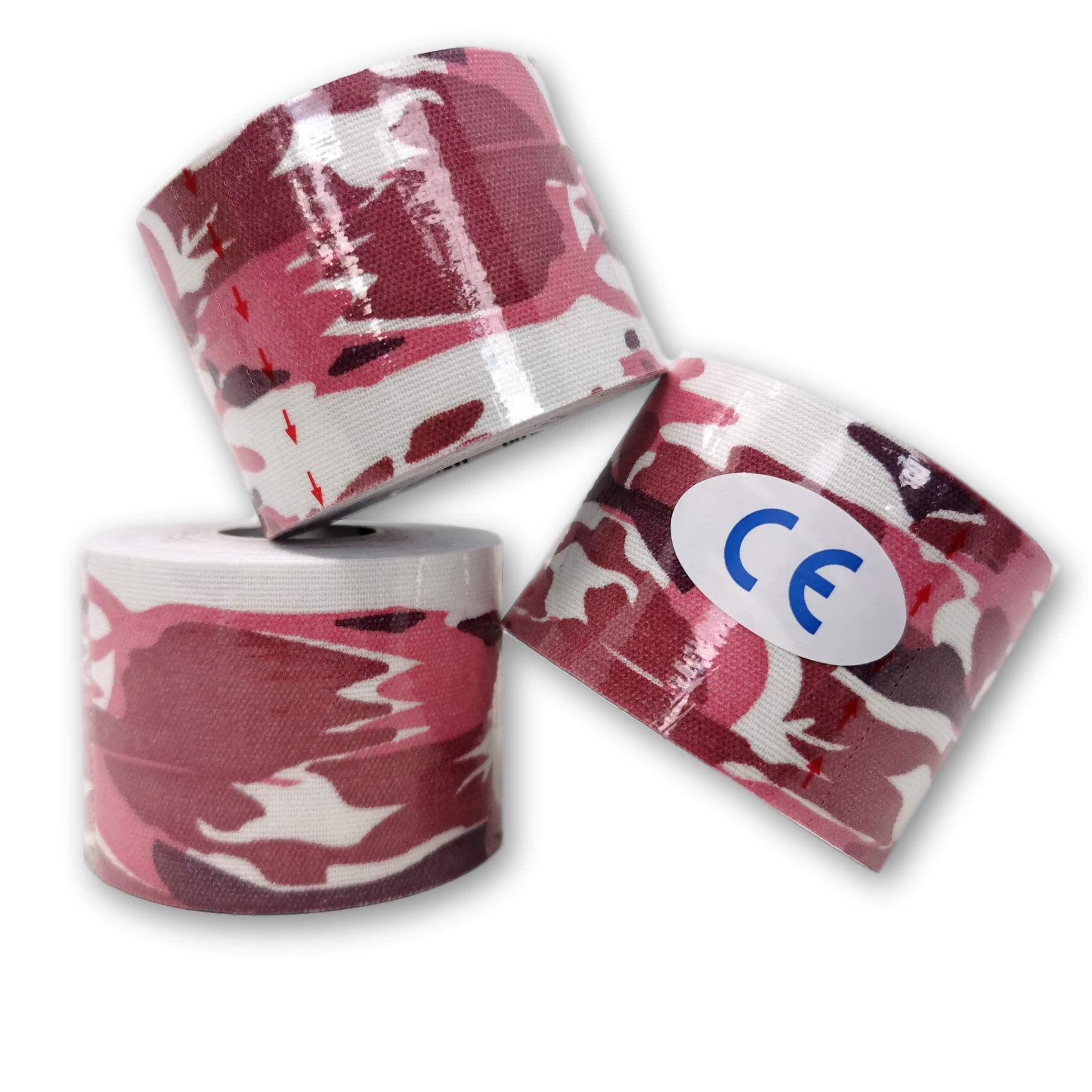 LisaCare Kinesiology Tape - Physio Tape - Set of 3 Camouflage Red Latex- 5 cm x 5 m Roll
