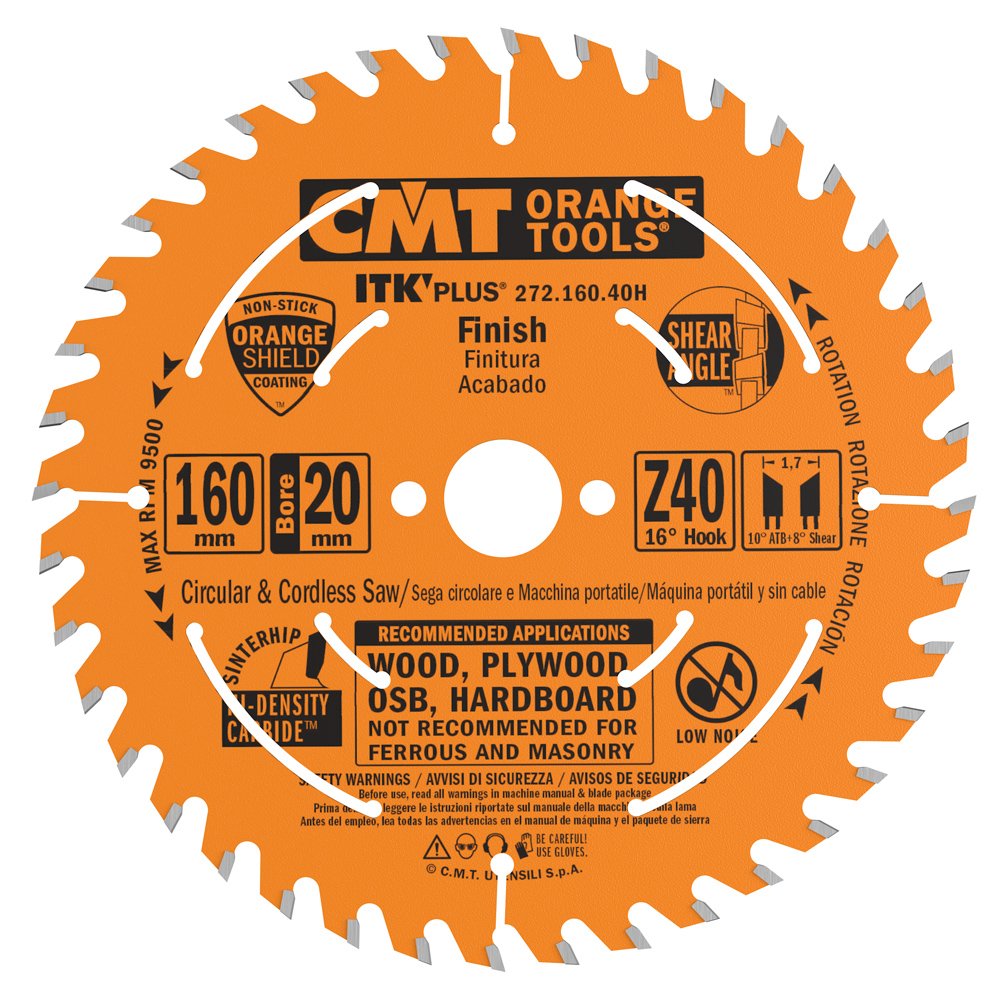 CMT 272.160.40H ITK Plus Finish Saw Blade HW 160X1.8/1.2X20(+16) Z=40 ATB+Shear