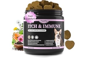 POPPAW Itch Relief for Dogs - Turmeric Supplements for Itching Skin Comfort & Coat Health & Seasonal Allergy Care, Immune Support Supplement with Omega-3 Fish Oil, Biotin - Chicken Flavor - 90 Count