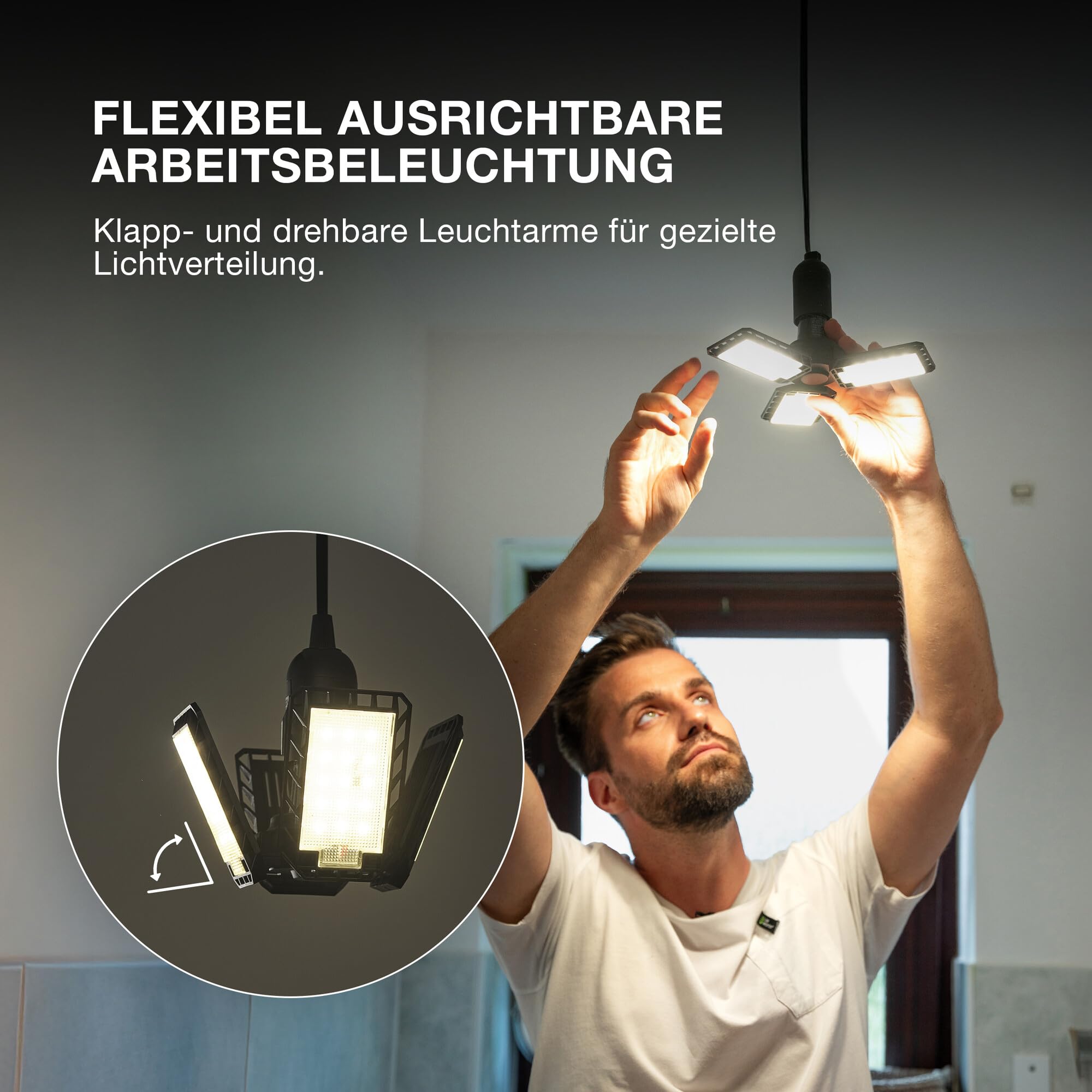 OSRAM Highbay Blade Deckenlampe in Schwarz, Kunststoff, mit verstellbaren Lichtflügeln, bietet 17 W bzw. 1700 lm in Neutralweiß mit 4000 K, E27 Schraubgewinde, 231 mm Durchmesser, IP20 4