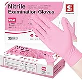 Schneider Pink Nitrile Gloves, Latex Free Exam Gloves Disposable Latex Free, Disposable Gloves for Cooking & Medical