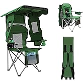 ptlsy Folding Camping Chair with Canopy, Beach Chair with Canopy Shade with Cup Holders, Cooler Bag for Camping, Fishing, Beach, Sports and Concert (Green)