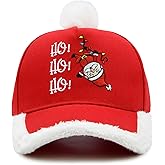 Waldeal Christmas Santa Baseball Cap for Men Women, Adjustable Embroidered Hat with Fuzzy Fur Pom for Xmas Holiday Party