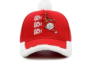 Waldeal Christmas Santa Baseball Cap for Men Women, Adjustable Embroidered Hat with Fuzzy Fur Pom for Xmas Holiday Party