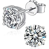 Moissanite Stud Earrings for Women, 925 Sterling Silver Earrings, 18K White Gold Plating earrings for Men (0.6-4ct)
