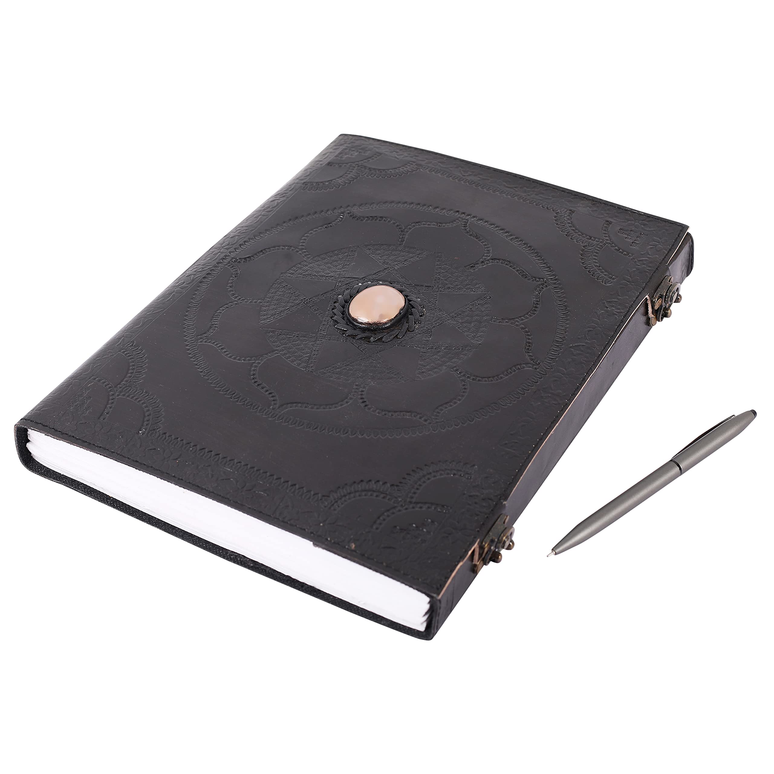 OVERDOSE Leather Journal - Handmade Antique Journal For Students & Office For Men Women Diary Leather Sketchbook Drawing - Size 10 X 13 Inches | 25 X 33 cm (Hand Embossed With Stone)