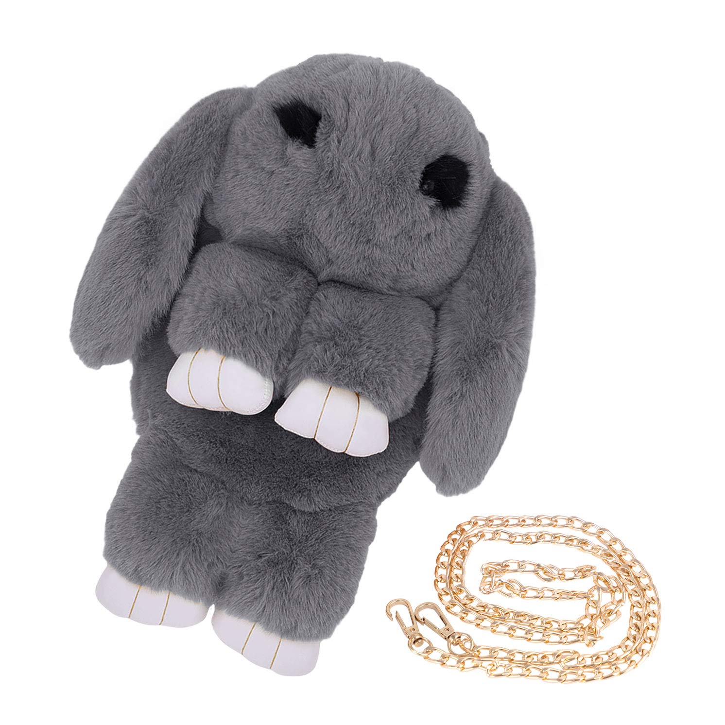 Girl Rabbit Shoulder Bag Women Cartoon Animal Messenger Bag Children Plush Backpack Women Zipper Wallet Detachable Strap Cross Body Coin Purse Handbag Travel Tote Card Pouch Key Phone Storage (grey)