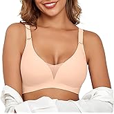 Xcutting Lace V Mesh Wireless Bras Push Up Bralette Seamless Plunge Bra Everyday Bras for Women No Underwire with Extender