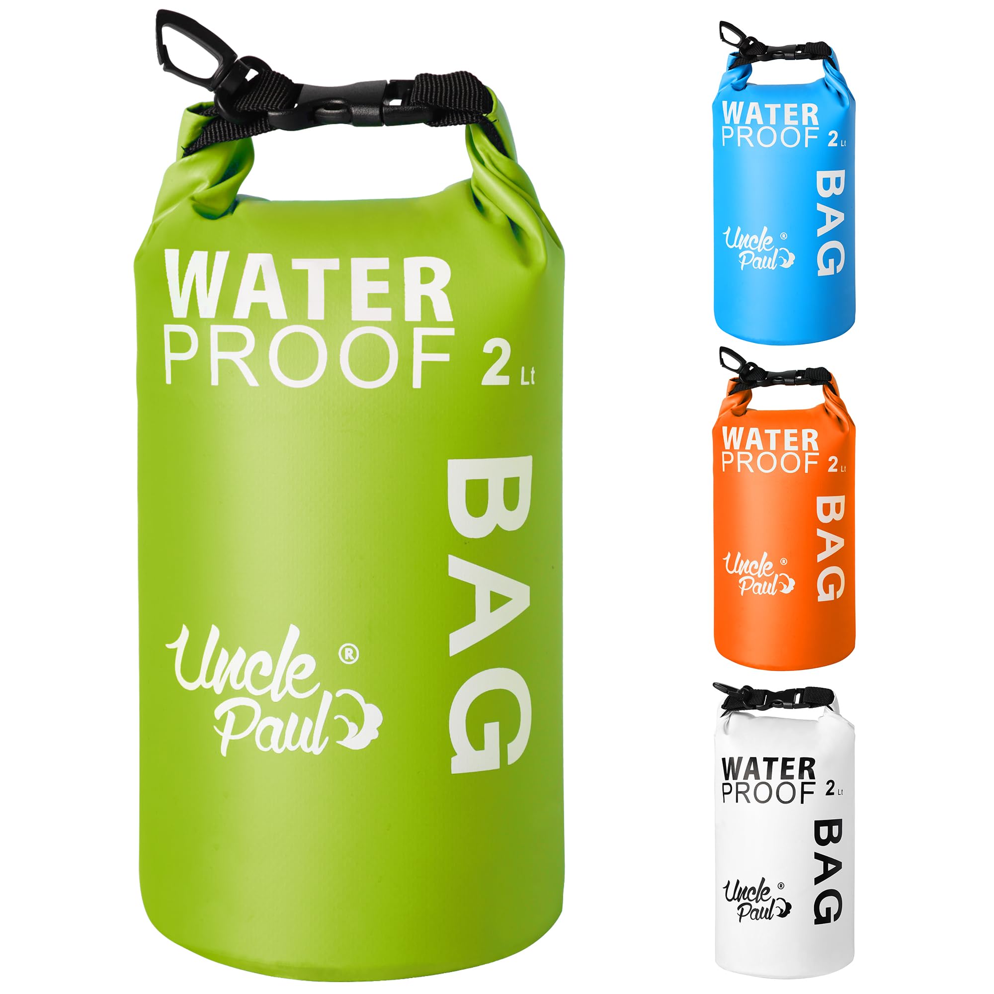 Uncle Paul Boat Dry Bags - Belongings Protection Waterproof Bag for Outdoor Drifting Boating Kayaking Fishing Rafting Swimming Camping Canoeing Surfing Leaf Green 2 Literes(0.4 UK gal)