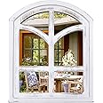 SeekElegant Rustic Wood Mirror - Arched Windowpane, Farmhouse Style with Whitewashed Frame, Perfect for Entryway or Bedroom