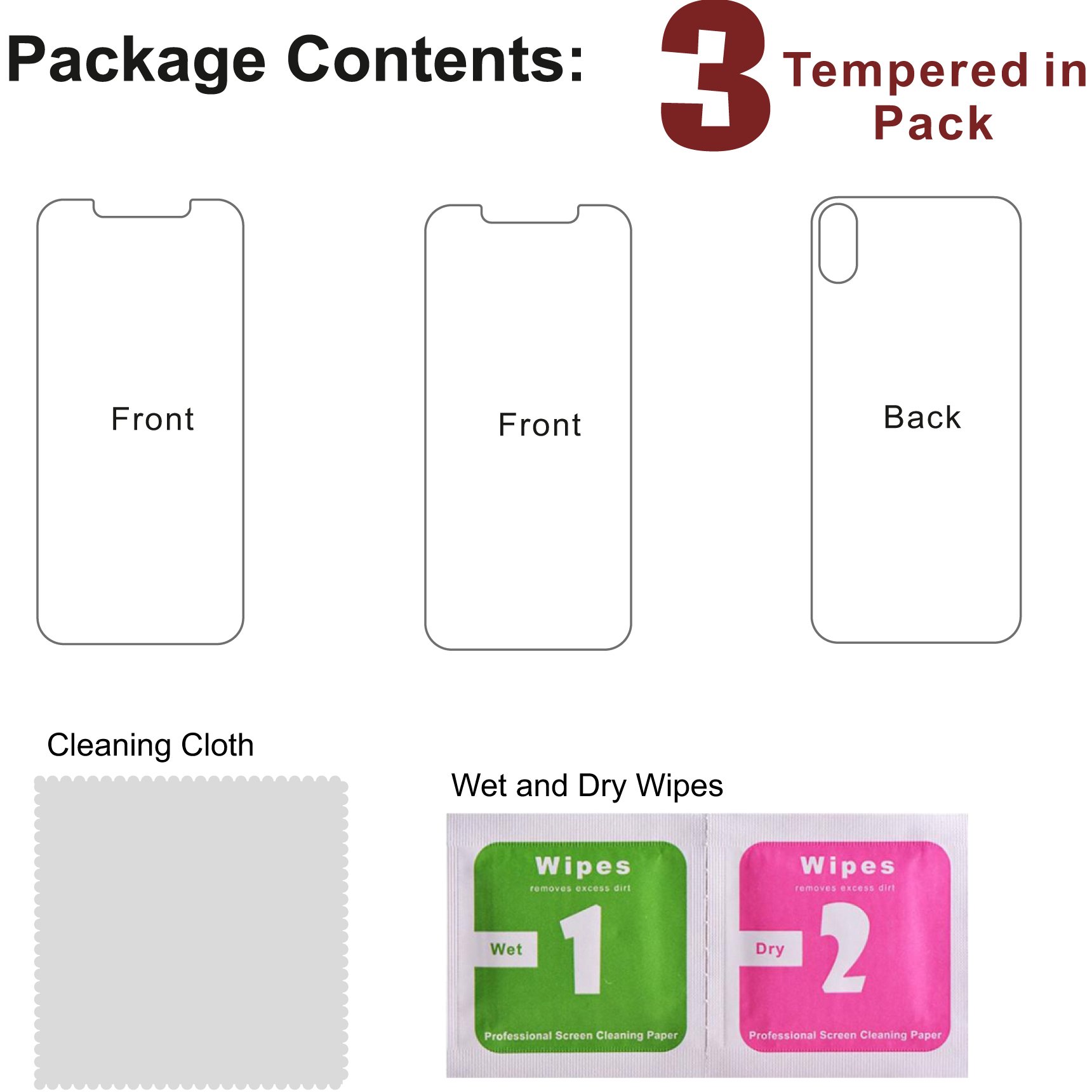 iPhone X Screen Protector, SAMAR iPhone X Tempered Glass, (3 in Pack) 3D Glass Display Case Friendly with (Alignment frame) Screen Protector for Apple iPhone X / 10 (2 Front, 1 Back)