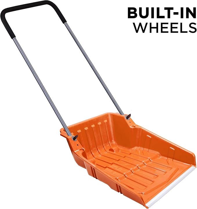 Ivation Snow Pusher Scoop, Shovel with Wheels for Driveway, Sidewalk