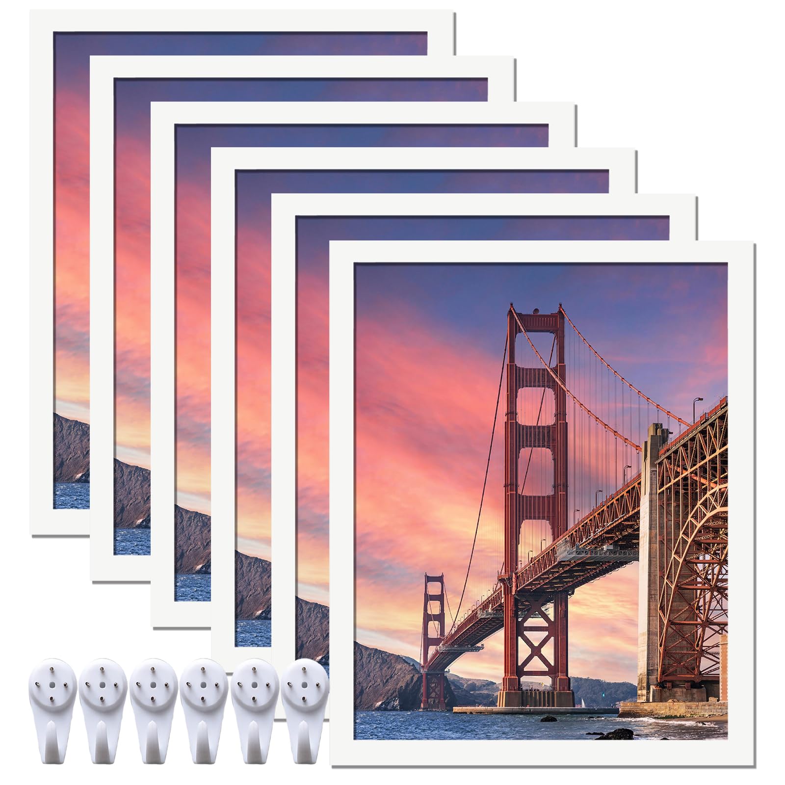 ijuerybai 6 Sets 16x20 Picture Frame, Frames for 16 x 20 Canvas Collage Photo Poster Certificate Wall Gallery, High Transparent Horizontal Vertical White 16 by 20 Inches Image