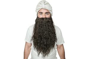 Linfairy 18 Inches Men's Long Curly Synthetic Fake Beard Mustache for Wizard Costume and Halloween Party for Adults