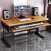 HEXIMANX Studio Desk with Keyboard Tray | Hand-Crank Adjustable Standing Desk Workstation for Music Production, Cable Management, MIDI Keyboard Shelf (Natural, 47in)