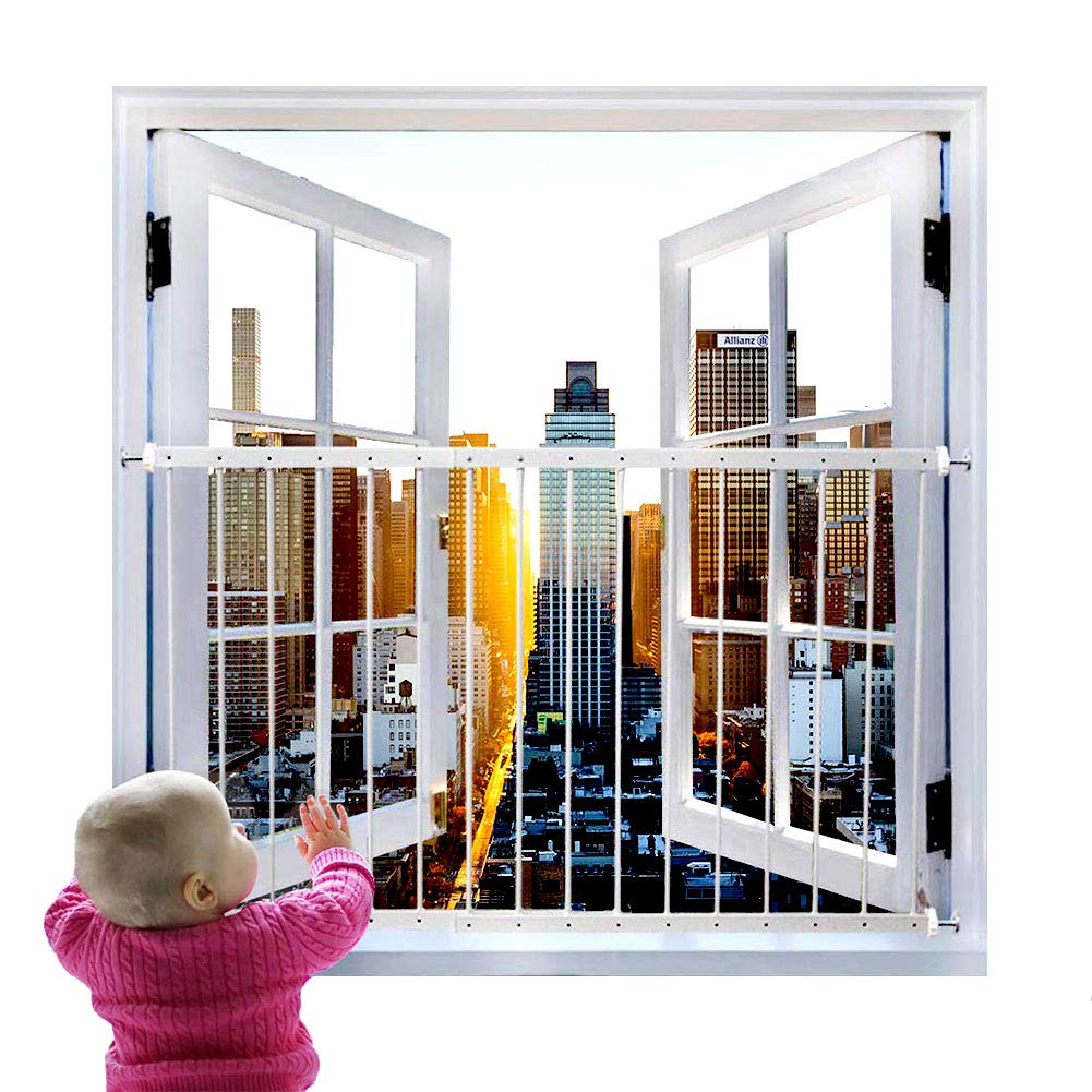 Fairy Baby French Balcony Railing Indoor Window Grille Balustrades - Window Guard Rail for Children (31.50"-36.22", White)