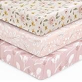 Unnivoll Baby Crib Sheets for Boys Girls, 28x52x8in Fitted Crib Sheet Neutral 3 Pack for Standard Crib and Toddler Mattress, Breathable Soft Microfiber Baby Sheet Pink Flowers & Leaf