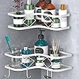 Kadolina Large Corner Shower Caddy Shelf, 2 Pack Adhesive Bathroom Shower Organizer Shelves, No Drilling Rustproof Wall Mounted Shower Storage Basket Shampoo Holder Organizer (White)