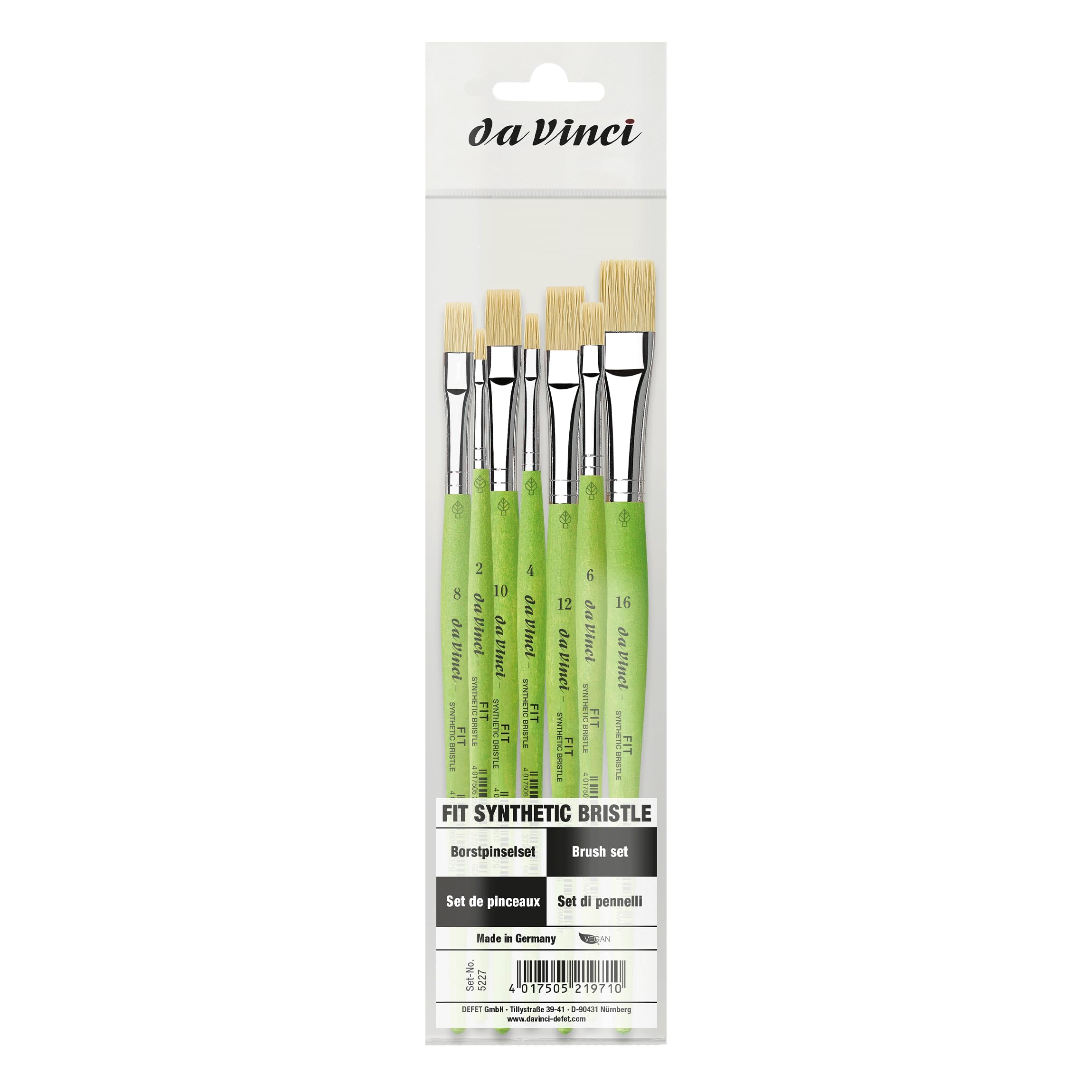 da Vinci, SYNTHETIC BRISTLE Set, Series 379, Brush Set, Universal Brush, for All Types of Work, Oil and Acrylic Painting, Hobbies, School, Made in Germany, Sizes 2, 4, 6, 8, 10, 12, 16