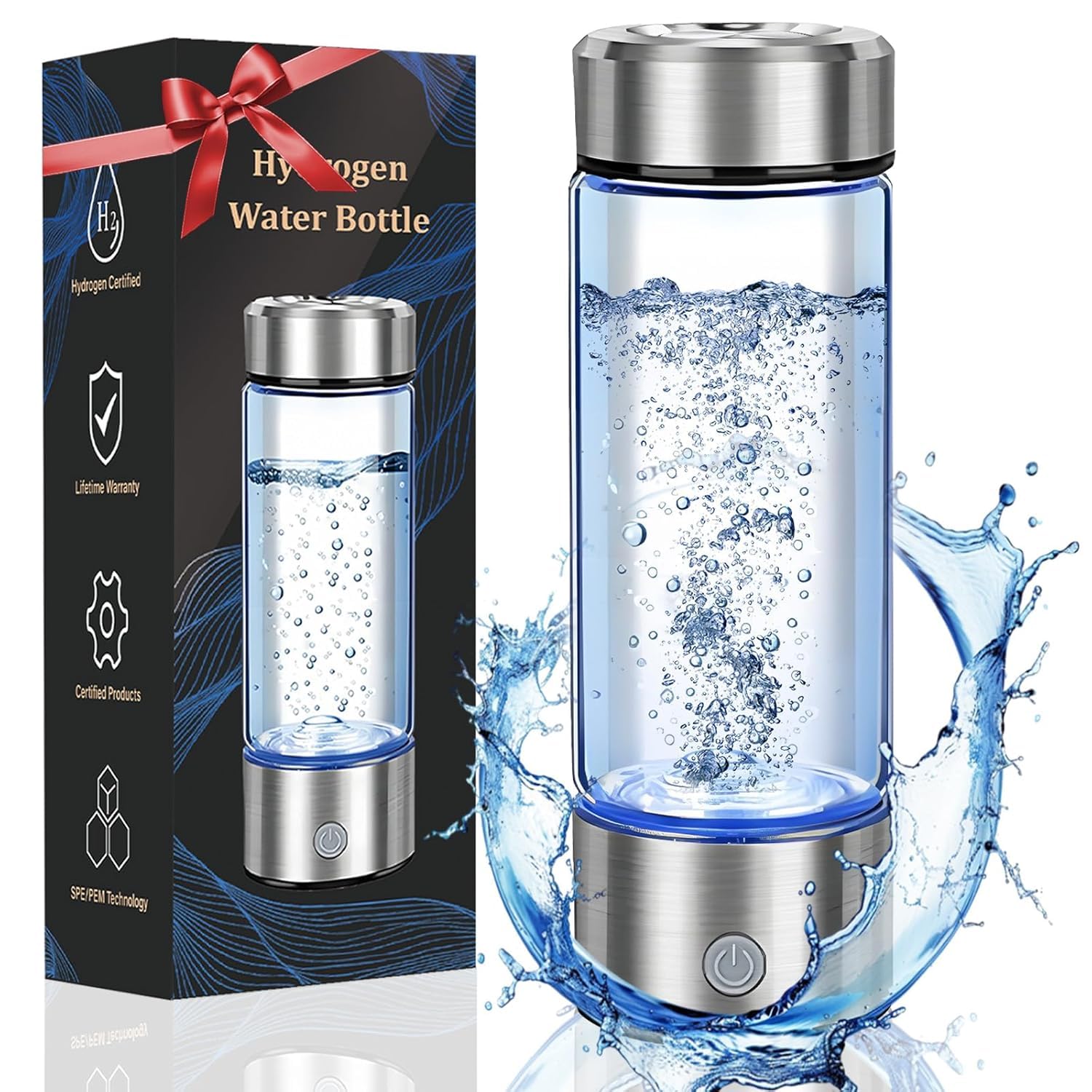 Photo 1 of 2026 Upgrade Hydrogen Water Bottle, Portable Hydrogen Water Ionizer Machine -SPE PEM Tech, Rechargeable Hydrogen Rich Water Glass Bottle for Travel, Gifts for Women, Christmas Gifts, Gifts Idea