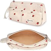 FINPAC Pencil Case, Corduroy Triangle Makeup Bag, Kawaii Pen Bag Pouch Holder Box Organize for Study, Office, or Travel, Strawberry