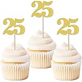 30 PCS Number 25 Cupcake Toppers Glitter Cheers to 25 years Old Birthday Cupcake Picks 25th Birthday Wedding Anniversary Party Cake Decorations Supplies Gold
