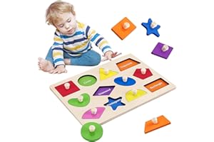 XUANYUQL Montessori Toy Wooden Shape Peg Puzzles Montessori Baby Puzzle Geometric Shape Puzzle with Board Knob Preschool Wooden Puzzles for Toddlers 1-3 Year Old
