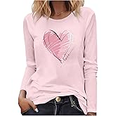 SweatyRocks Women's Heart Graphic Long Sleeve T Shirts Casual Crew Neck Going Out Tees