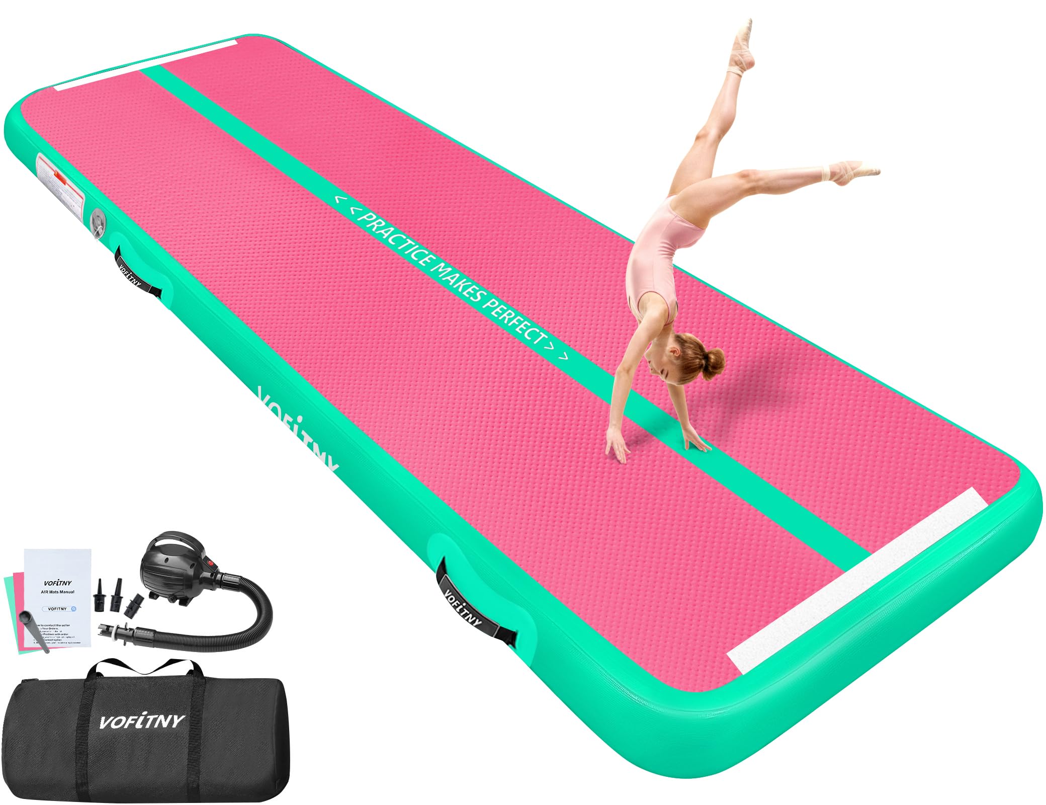 VOFiTNY All Purpose Gymnastics Air Mat 16’x3.3’x4’’ Sturdy Tumble Track for Home/Gym Pink/Green Image
