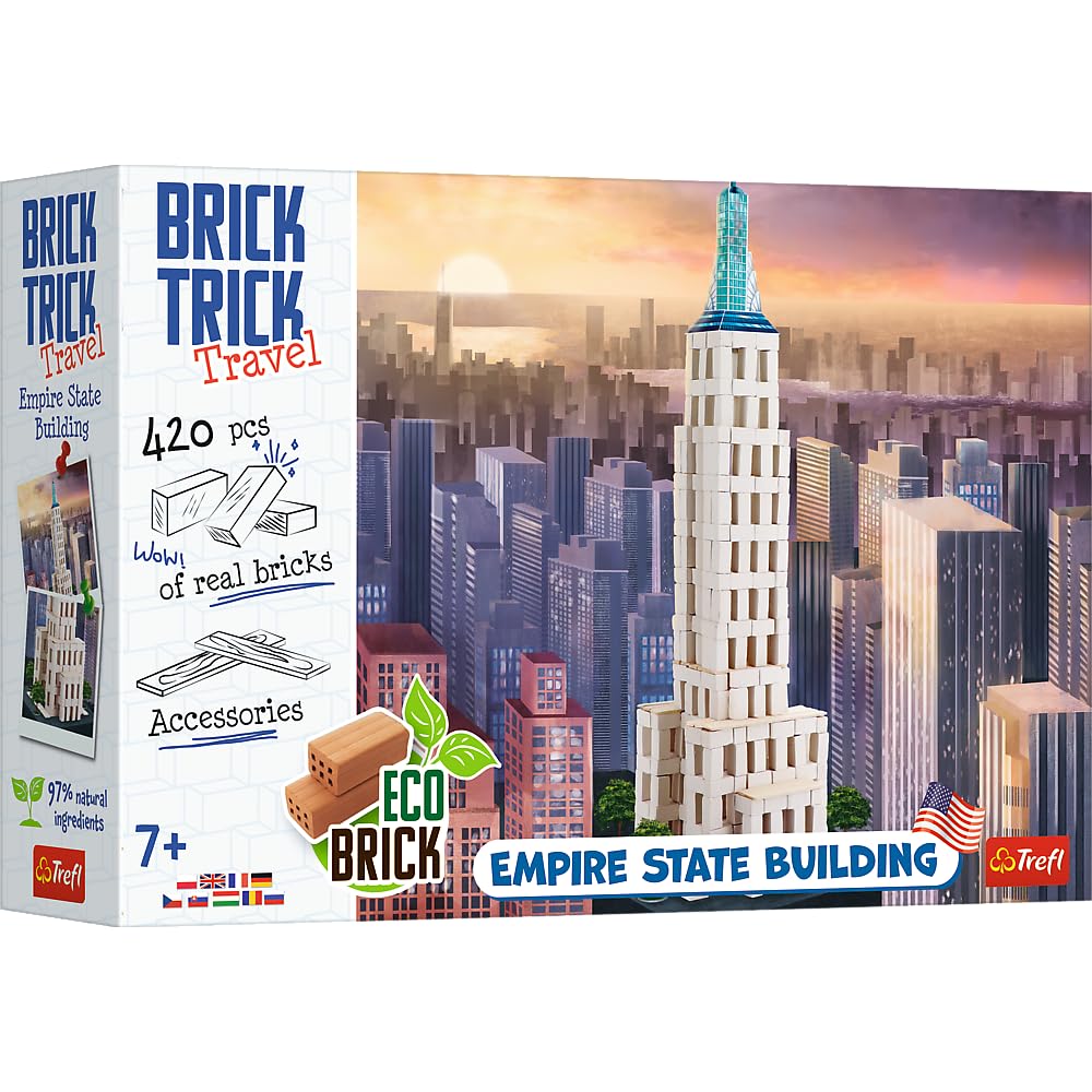 Brick Trick Trefl Travel: Empire State Building - Build from Brick Travel, New York EKO Bricks, 260 Bricks, Reusable, Creative Set for Children from 7 Years