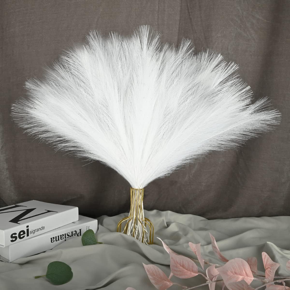 Dried & Preserved Flora - U-LIAN 12PCS Faux Pampas Grass White 24 Inch Valentine's Day Gift Small Artificial Pompas Grass Decor for Vase Fake Fluffy Pampas Floral Artificial Dried Flowers Dry Plant Home Wedding Boho Decor