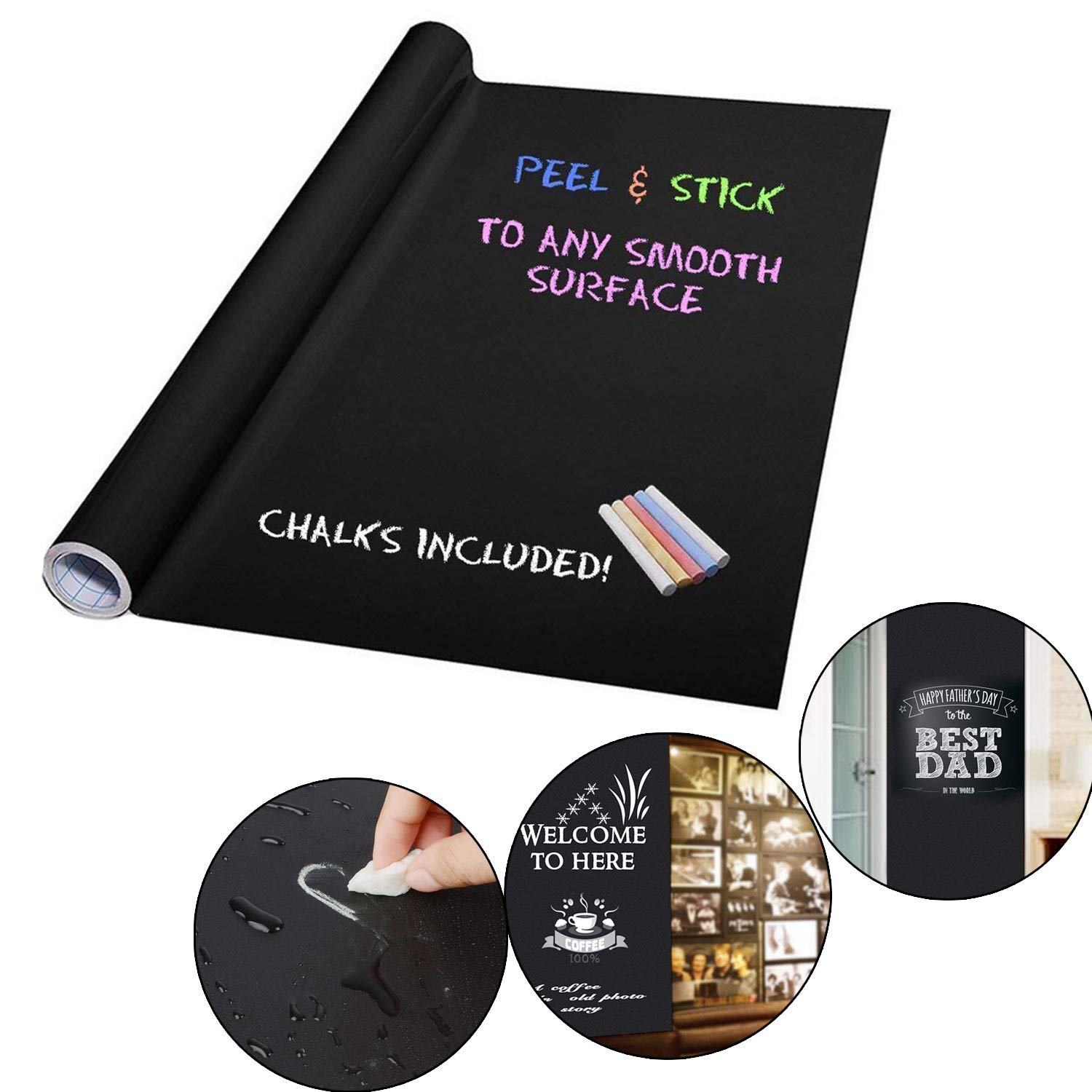 Youpin autoadesivo rimovibile lavagna, 200 x 45 cm – Adesivo da parete in vinile lavagna adesivo da parete Schoolhouse con gesso