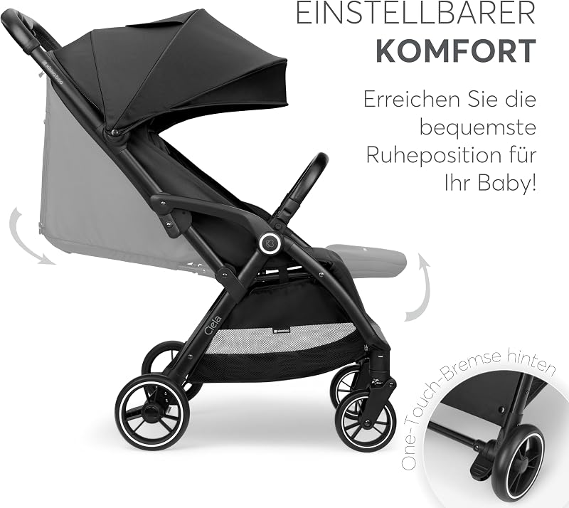 KikkaBoo Buggy Kinderwagen Reisebuggy CIELA, Bis 22 kg, Leicht (7,1 kg), One-Hand-Faltbar, Atmungsaktiv & Wasserabweisend, Inkl. Regenschutz, Schwarz