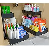 NATURE'S SOURCE 2 Pack Under Sink Organizer 2 Tier Sliding Cabinet Organizers Multi-Purpose Sink Storage Basket L-Shape Narrow Space Storage Shelves with 4 Hook for Kitchen Bathroom Drawer, Black