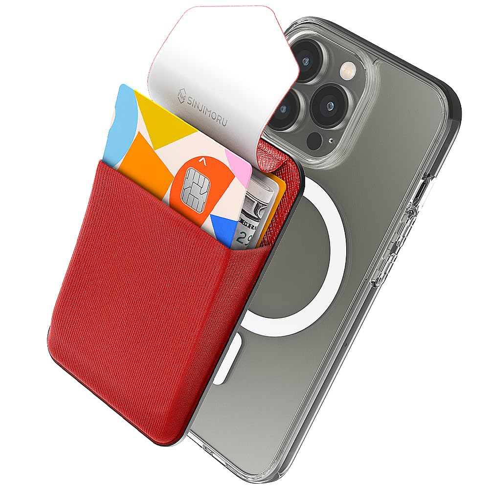 Sinjimoru Privacy Cover Magnetic Card Holder, Magnetic Phone Wallet Stick on as Credit Card Holder for Apple MagSafe Compatible with iPhone 16 15 14 13 12 Series. M-Flap Red