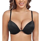 DotVol Women's Deep Plunge Push Up Low Cut Thick Padded Underwire Everyday Bra