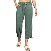 Famulily Womens Capri Pants High Waisted Wide Leg Lounge Linen Pant Drawstring Causal Palazzo Trousers with Pockets